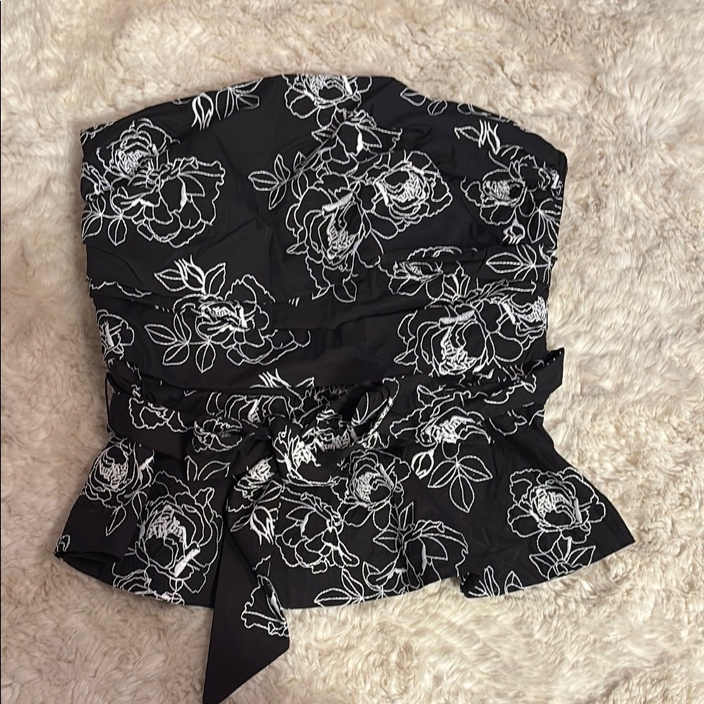 Floral Black and White Strapless Top